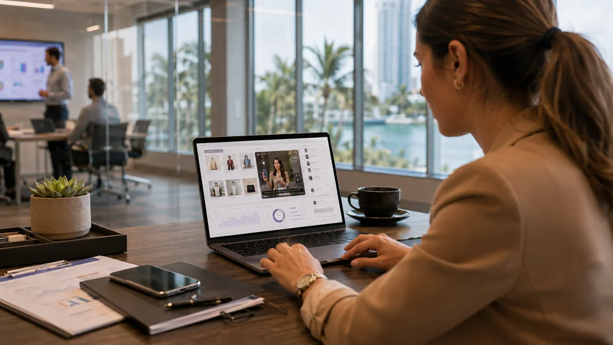 Marketing strategist reviewing social media and campaign performance on a laptop